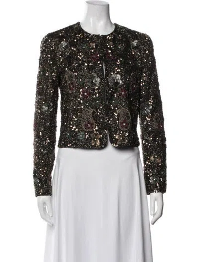 Pre-owned Alice And Olivia Silk Patterned Evening Jacket In Black/gold
