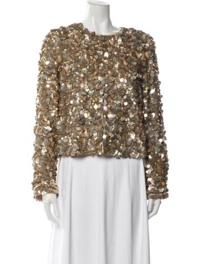 Pre-owned Alice And Olivia Silk Patterned Evening Jacket W/ Tags In Gold