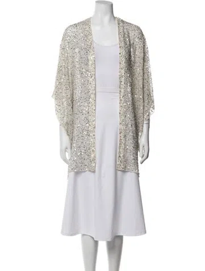 Pre-owned Alice And Olivia Silk Patterned Evening Jacket In White
