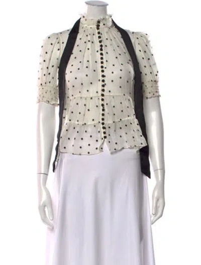 Pre-owned Alice + Olivia Silk Polka Dot Print Blouse In Neutrals