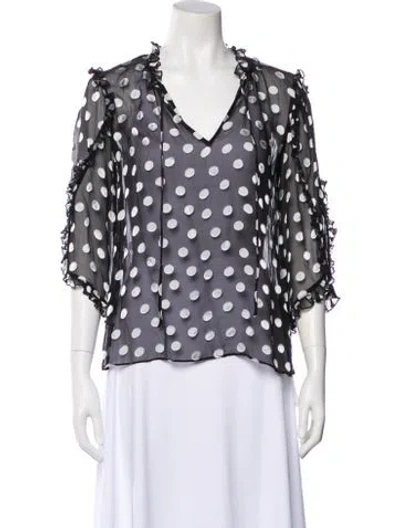 Pre-owned Alice And Olivia Silk Polka Dot Print Blouse In White