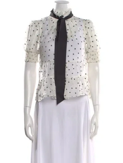 Pre-owned Alice And Olivia Silk Polka Dot Print Blouse In White