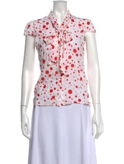 Pre-owned Alice And Olivia Silk Polka Dot Print Blouse In White