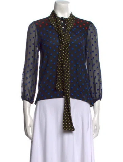 Pre-owned Alice And Olivia Silk Polka Dot Print Button-up Top In Black