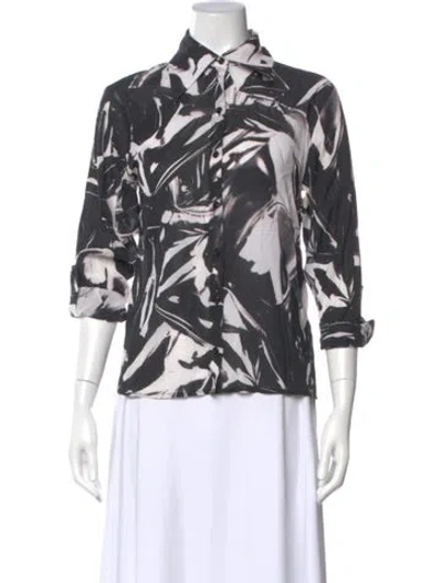 Pre-owned Alice And Olivia Silk Printed Blouse In Black