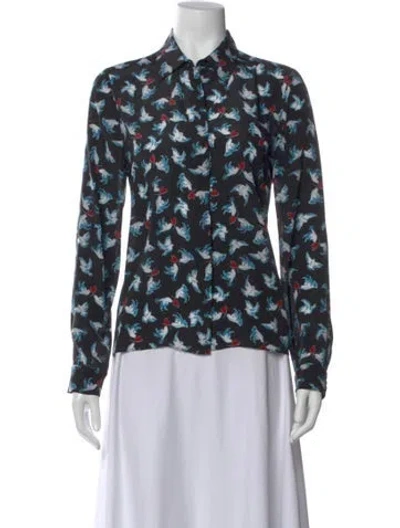 Pre-owned Alice And Olivia Silk Printed Blouse In Black
