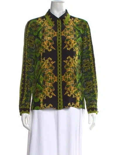 Pre-owned Alice And Olivia Silk Printed Blouse In Black