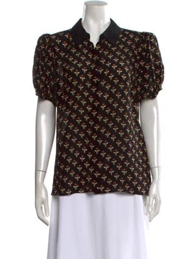 Pre-owned Alice And Olivia Silk Printed Blouse In Black