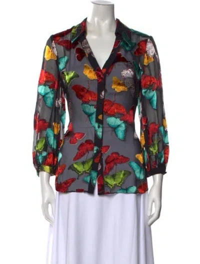 Pre-owned Alice And Olivia Silk Printed Blouse In Black