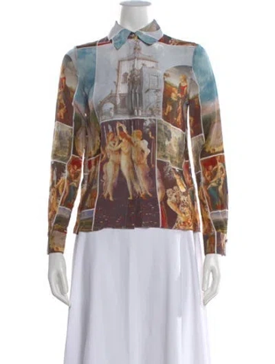 Pre-owned Alice And Olivia Silk Printed Blouse In Blue