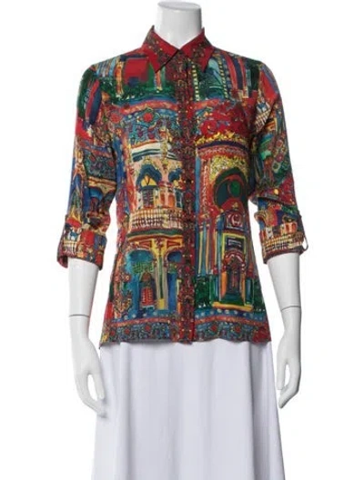 Pre-owned Alice And Olivia Silk Printed Blouse In Blue