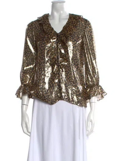 Pre-owned Alice And Olivia Silk Printed Blouse In Gold