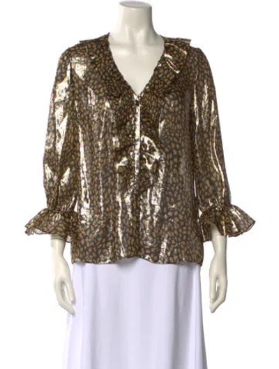 Pre-owned Alice And Olivia Silk Printed Blouse In Gold