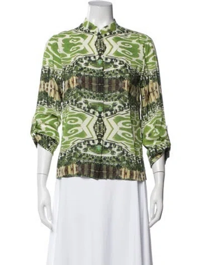 Pre-owned Alice And Olivia Silk Printed Blouse In Green