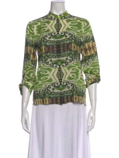 Pre-owned Alice And Olivia Silk Printed Blouse In Green