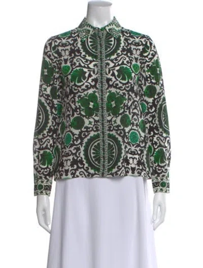 Pre-owned Alice And Olivia Silk Printed Blouse In Green