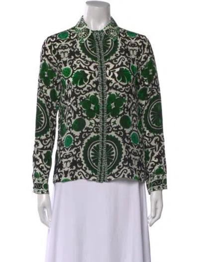 Pre-owned Alice And Olivia Silk Printed Blouse In Green