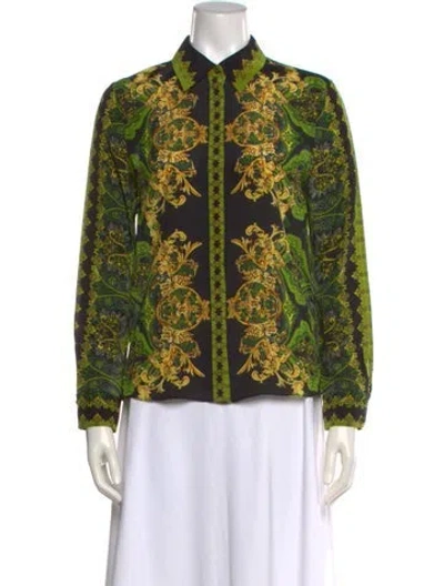 Pre-owned Alice And Olivia Silk Printed Blouse In Green