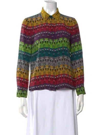Pre-owned Alice And Olivia Silk Printed Blouse In Green