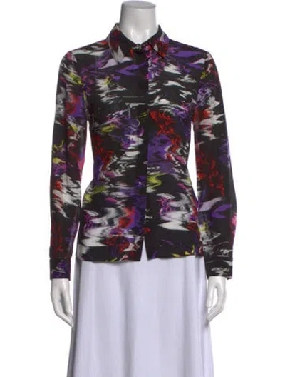 Pre-owned Alice And Olivia Silk Printed Blouse W/ Tags In Black