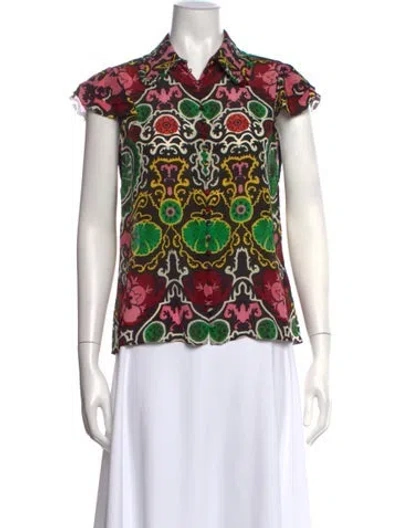 Pre-owned Alice And Olivia Silk Printed Blouse W/ Tags In Black