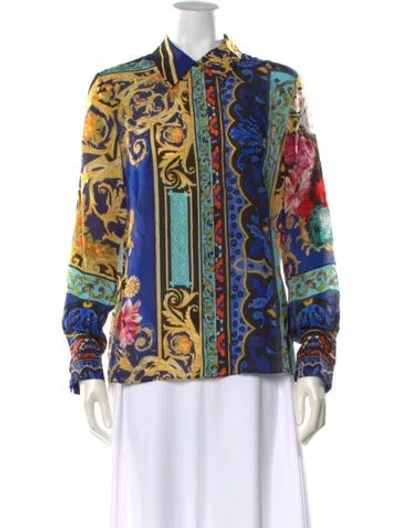 Pre-owned Alice And Olivia Silk Printed Blouse W/ Tags In Blue