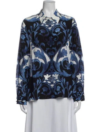 Pre-owned Alice And Olivia Silk Printed Blouse W/ Tags In Blue