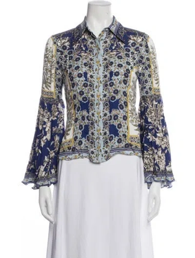 Pre-owned Alice And Olivia Silk Printed Blouse W/ Tags In Blue