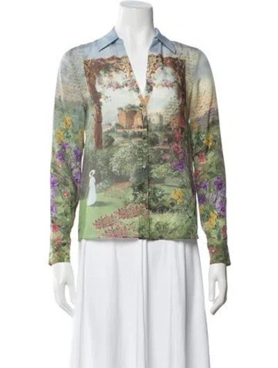Pre-owned Alice And Olivia Silk Printed Blouse W/ Tags In Green