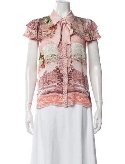 Pre-owned Alice And Olivia Silk Printed Blouse W/ Tags In Pink