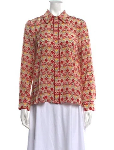 Pre-owned Alice And Olivia Silk Printed Blouse W/ Tags In Red