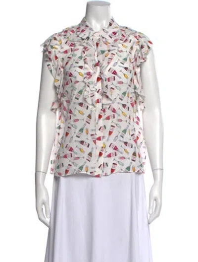 Pre-owned Alice And Olivia Silk Printed Blouse W/ Tags In Red/white