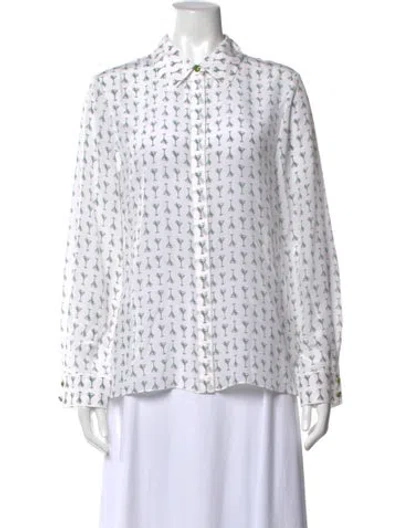 Pre-owned Alice And Olivia Silk Printed Blouse W/ Tags In White