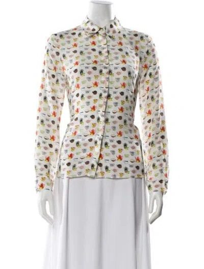 Pre-owned Alice And Olivia Silk Printed Blouse In White