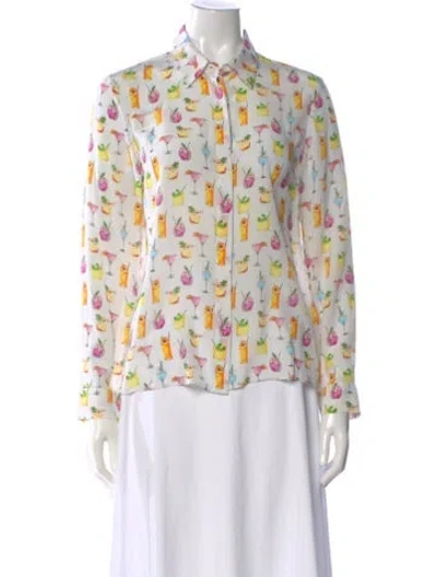 Pre-owned Alice And Olivia Silk Printed Blouse In White