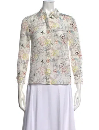 Pre-owned Alice And Olivia Silk Printed Blouse In White