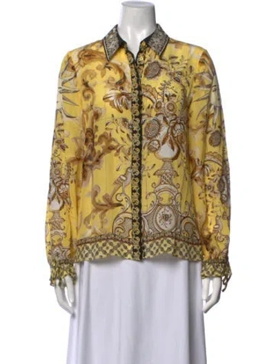 Pre-owned Alice + Olivia Silk Printed Blouse In Yellow