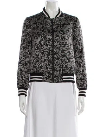 Pre-owned Alice And Olivia Silk Printed Bomber Jacket In Black