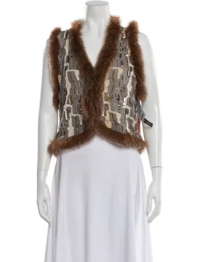 Pre-owned Alice And Olivia Silk Printed Fur Jacket In Gray