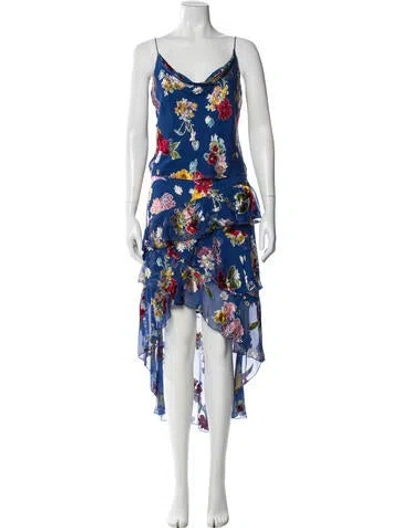 Pre-owned Alice And Olivia Silk Printed Skirt Set In Blue