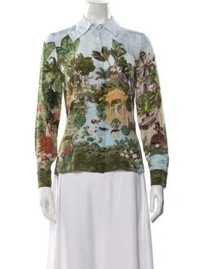 Pre-owned Alice And Olivia Silk Printed Top In Green