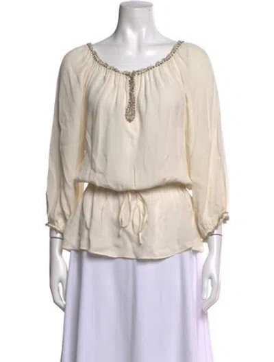 Pre-owned Alice + Olivia Silk Scoop Neck Blouse In Neutrals