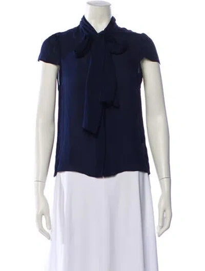 Pre-owned Alice And Olivia Silk Short Sleeve Blouse In Blue