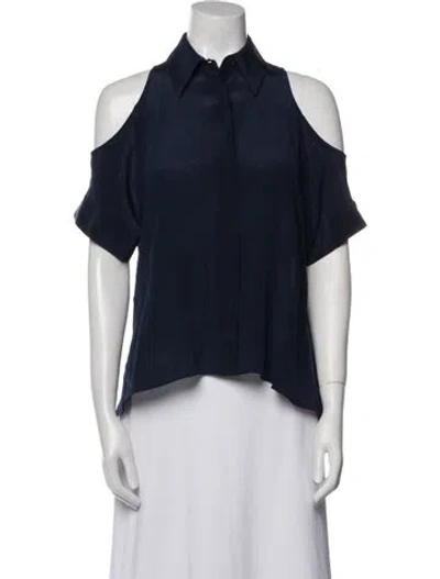 Pre-owned Alice And Olivia Silk Short Sleeve Blouse In Blue