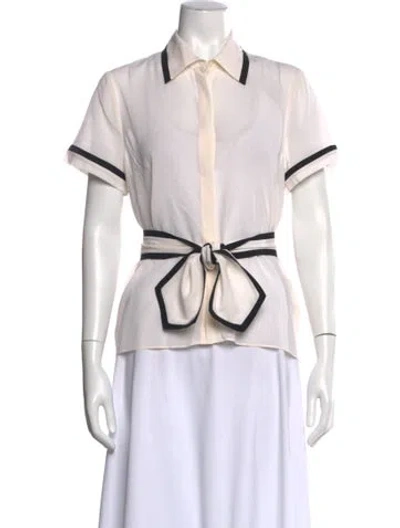 Pre-owned Alice And Olivia Silk Short Sleeve Blouse In Neutral