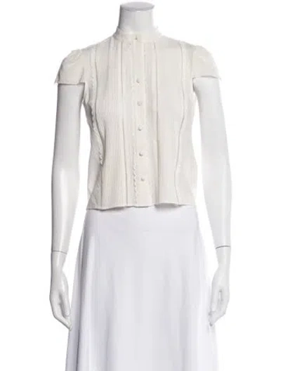Pre-owned Alice And Olivia Silk Short Sleeve Blouse In White