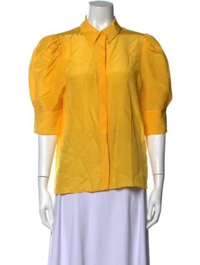 Pre-owned Alice And Olivia Silk Short Sleeve Blouse In Yellow