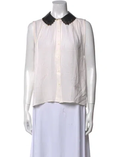 Pre-owned Alice And Olivia Silk Sleeveless Button-up Top In White