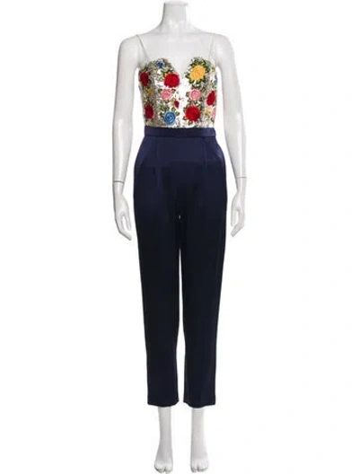 Pre-owned Alice And Olivia Silk Strapless Jumpsuit In Blue