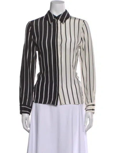 Pre-owned Alice And Olivia Silk Striped Blouse In Black